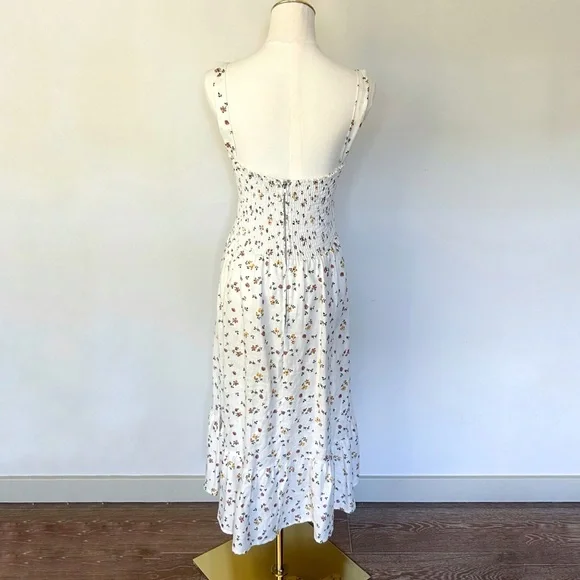 Reformation Dolci White Floral 100% Linen Midi Dress Sweetheart Neckline Size 6 - Picture 6 of 8